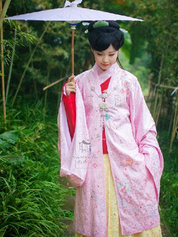 【唐装・漢服ー女】華服古装　女性用 桃花追流水唐衣褙子　流れる水と散る花の紋様の刺繍ケープ　3色ありc