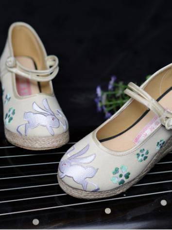 【漢服華服古装用ーチャイナ靴】民族スタイル 刺繍 女性 ベージュ色 ハイヒール靴