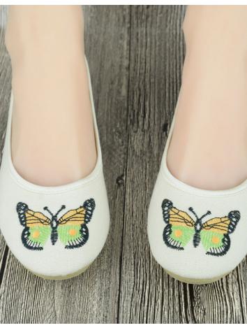 【漢服華服古装用ーチャイナ靴】民族スタイル 蝶の刺繍 女性 白色 絹 綿