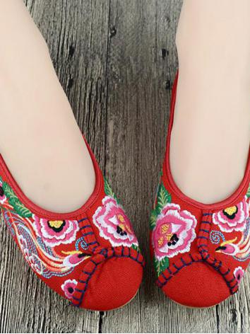 【漢服華服古装用ーチャイナ靴】民族スタイル 刺繍 女性用 靴 赤色 ピンク色 ブルー 絹 綿