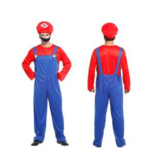 【ハロウィン衣装ー男】コスプレ衣装 cosplay 変装 仮装 イベント 大人用 スーパーマリオ MARIO ブルー 赤色