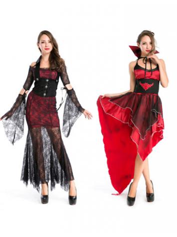 【ハロウィン衣装ー女】コスプレ衣装 女 cosplay 変装 仮装 イベント 大人用 吸血鬼 赤色 黒色 ドレス