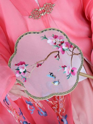 【漢服華服古装用ー扇子】オシャレ扇子 レディス扇子 刺繍 シルク ウチワ センス 白色 丸い 花