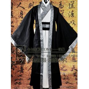 【唐装・漢服ー男】中華服古装 唐朝服 演出服 撮影服 男性用 刺繍 綿麻 黒色 白色