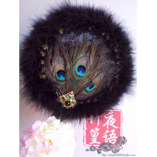 【漢服華服古装用ー扇子】和風 オシャレ 団扇 ウチワ センス 紗 コスプレ 黒色 刺繍 和服着物用 クジャク