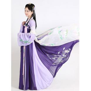 【唐装・漢服ー女】中華服古装 唐朝服 演出服 撮影服 女性用 刺繍 シフオン 紫色