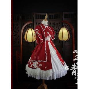 【唐装・漢服ー女】ロリターファッション 中華風 中華服古装 Lolita ﾜﾝﾋﾟｰｽ 白色 赤色