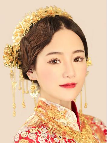 【漢服華服古装用ー飾り物】女性用 手作り 髪飾り 合金 クラウン かんざし ピアス 花嫁 結婚式 ゴールド色