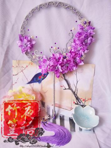 【漢服華服古装用ー扇子】和風 手作り 漢服道具 団扇 ウチワ コスプレ 紫色 絹花 刺繍