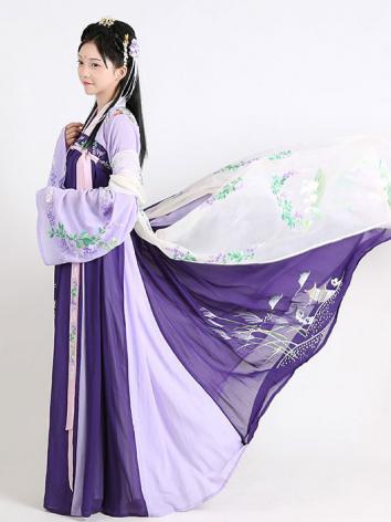 【唐装・漢服ー女】中華服古装 唐朝服 演出服 撮影服 女性用 刺繍 シフオン 紫色