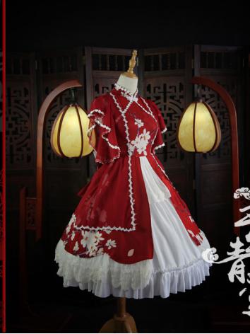 【唐装・漢服ー女】ロリターファッション 中華風 中華服古装 Lolita ﾜﾝﾋﾟｰｽ 白色 赤色