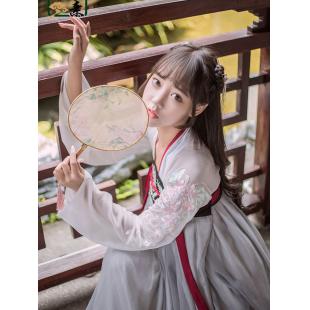 【唐装・漢服ー女】中華服古装 唐朝服 演出服 撮影服 女性用 刺繍 シフオン 白色 グレー