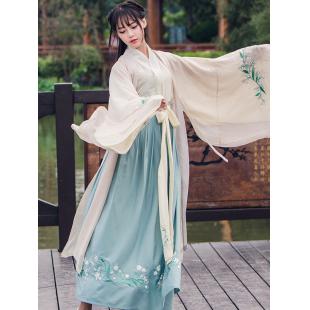 【唐装・漢服ー女】中華服古装 唐朝服 演出服 撮影服 女性用 刺繍 シフオン 麻 黄色 緑色