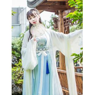 【唐装・漢服ー女】中華服古装 唐朝服 演出服 撮影服 女性用 刺繍 黄色 白色 緑色 ブルー 五点