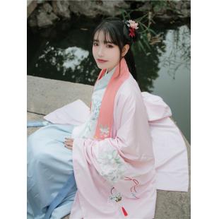 【唐装・漢服ー女】中華服古装 唐朝服 演出服 撮影服 女性用 刺繍 コート ピンク 布