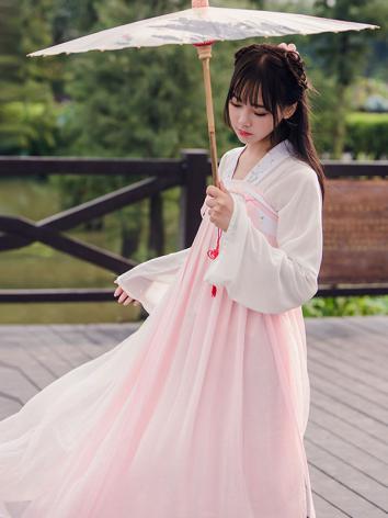 【唐装・漢服ー女】中華服古装 唐朝服 演出服 撮影服 女性用 刺繍 白色 ピンク