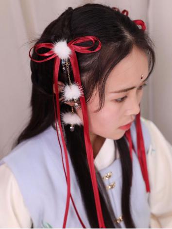 【漢服華服古装用ー飾り物】女性用 髪飾り ヘアピン 水晶 白色 赤色 ピアス イヤリング