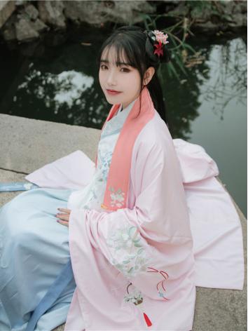 【唐装・漢服ー女】中華服古装 唐朝服 演出服 撮影服 女性用 刺繍 コート ピンク 布