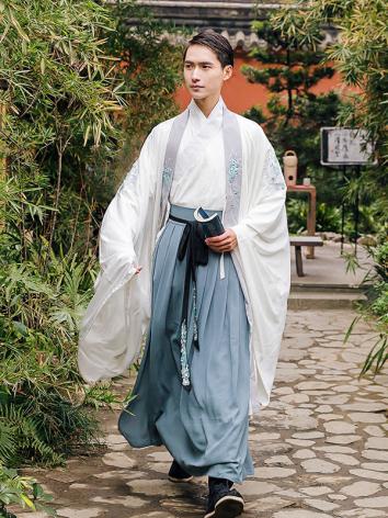 【唐装・漢服ー男】中華服古装 唐朝服 演出服 撮影服 男性用 刺繍 白色 青色 コート