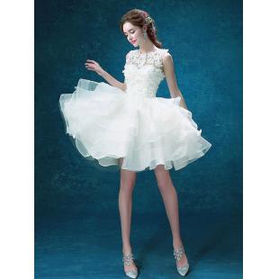 【ウエディングドレス】女性用 Aライン 白色 結婚式 演奏会 宴会 パーティー ホワイト ミニドレス