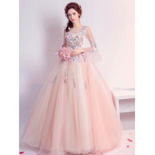 【ウエディングドレス】女性用 Aライン カラードレス ピンク 結婚式 演奏会 宴会 パーティー 床付く 紗