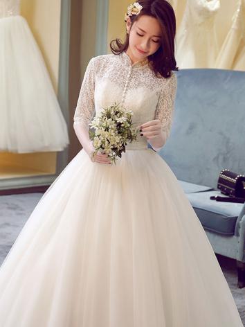 【ウエディングドレス】女性用 プリンセス フリル 白色 レース ポリエステル 結婚式 演奏会 花嫁