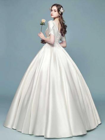【ウエディングドレス】女性用 プリンセス フリル 白色 レース ポリエステル 結婚式 演奏会 花嫁 床付くタイプ