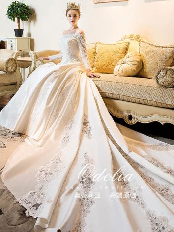【ウエディングドレス】女性用 白色 レース サテン トレーンタイプ 結婚式 演奏会 花嫁