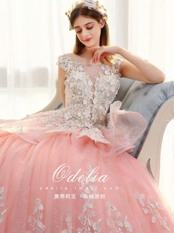 【ウエディングドレス】女性用 ピンク フリル レース 刺繍 紗 トレーンタイプ 結婚式 演奏会 花嫁