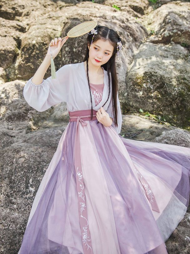 改良漢服ー女】復古 チャイナ服 民族衣装 演出服 撮影服 紫色 ピンク