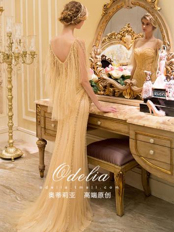 【ウエディングドレス】女性用 カラードレス 結婚式 宴会 忘年会 シャンパー色 紗 レース マーメイドライン