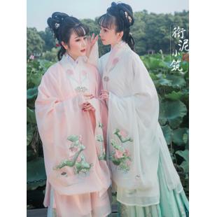 【唐装・漢服ー女】中華服古装 明時代 演出服 撮影服 女性用 刺繍 シフオン ピンク/ホワイト コート