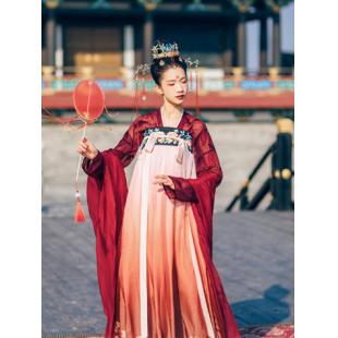 【中華服】唐装 漢服 刺繍 唐時代服 衣装セット 女性 赤 演出服 撮影服