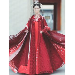 【中華服】唐装 漢服 刺繍 唐時代服 衣装セット 女性 赤 演出服 撮影服