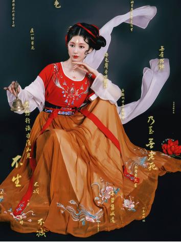 【唐装・漢服ー女】中華服古装 唐朝服 演出服 撮影服 女性用 刺繍 赤色