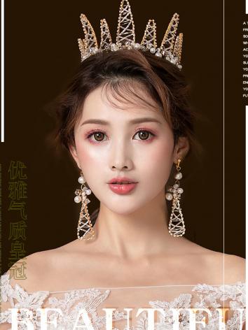 【漢服華服古装用ー飾り物】女性用 手作り 髪飾り クラウン/冠セット 合金 ゴールド