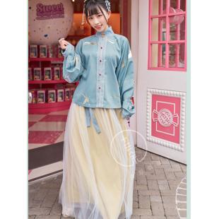 【唐装・漢服ー女】改良漢服 セット シフォン グリーン 中華服古装 唐朝服 演出服 撮影服 刺繍【羽羽】