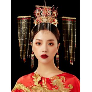 【漢服華服古装用ー飾り物】女性用 手作り チャイナドレス 髪飾り クラウン/冠セット 合金 ゴールド