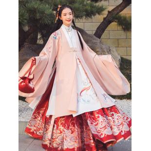【中華服】唐装 漢服 刺繍 唐時代服 広袖コート 女性 ピンク 演出服 撮影服