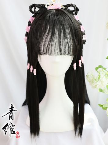 【漢服華服古装用ーウィッグ】女性用中華風 髪 Cosplay 漢服 ブラック コスプレ 古風 高温糸 80cm 女用