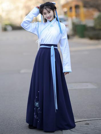 【唐装・漢服ー女】中華服古装 唐朝服 演出服 撮影服 満庭芳 麻 繊維 カシミヤ ブルー 白色 刺繍