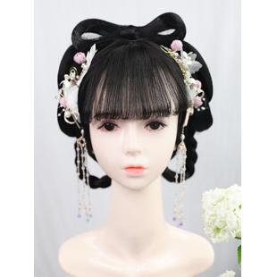 【漢服華服古装用ーウィッグ】女性用中華風 lolita髪　かつら 大明少女 Cosplay 漢服 ブラック ドラマ用 コスプレ 古風 高温糸 80cm