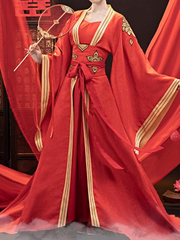 【唐装・漢服ー女】結婚式用 結婚服セット 中華服 演出/撮影服 赤色 刺繍入り 