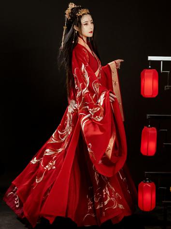 【唐装・漢服ー女】結婚式用 結婚服セット 中華服 演出/撮影服 赤色 刺繍入り