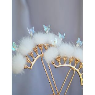 【漢服華服古装用ー飾り物】女性用 ミンクの毛 手作り  髪飾り/ヘアピン