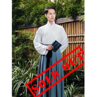 【唐装・漢服ー男】中華服古装 唐朝服 演出服 撮影服 男性用 刺繍 白色 ブルー グレー