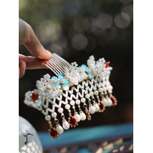 【漢服華服古装用ー飾り物】女性用古風comb 手作り 髪飾り 瑪瑙 貝