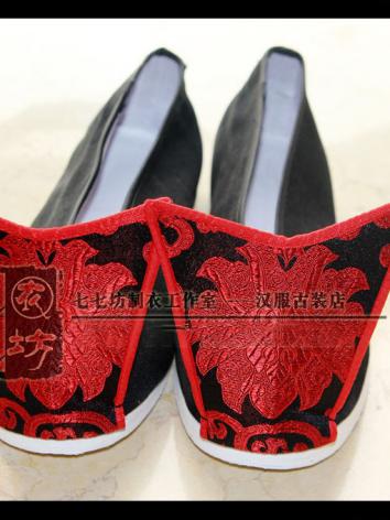 【漢服古装用ーチャイナ靴】富貴花 布靴 結婚式 漢服 男性用 黒＆赤