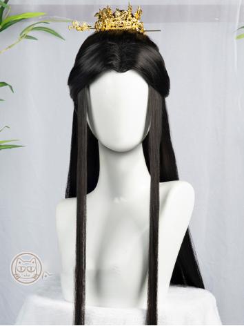 【漢服華服古装用ーウィッグ】天官賜福-謝憐 太子悦神 かつら Cosplay ブラック ドラマ用 コスプレ 古風 高温糸 約90cm