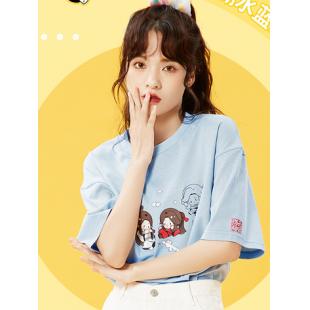 天官賜福　Ｑ版 夏用 女性用 ファッション Ｔシャツ　ブルー/白色